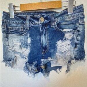 Women's Distressed Denim Athletic Shorts - Blue